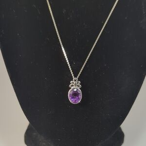 Beautiful Amethyst and Sterling Silver Pendant Necklace,including Sterling Chain
